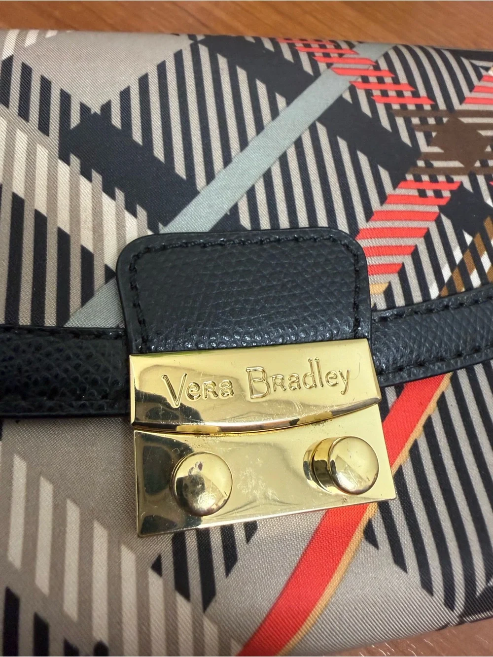 Vera Bradley Sofia Ultimate Wristlet Clutch Wallet Plaid Push Lock Gold NWOT ok